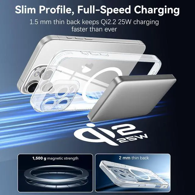 Alt view image 7 of 7 - Compatible with iPhone 16 Pro Case 6.3-Inch, Magnetic Compatible with Magsafe Upgraded Full Camera Protection Non-Yellowing Slim Rugged Shockproof Protective Phone Cover (Clear)