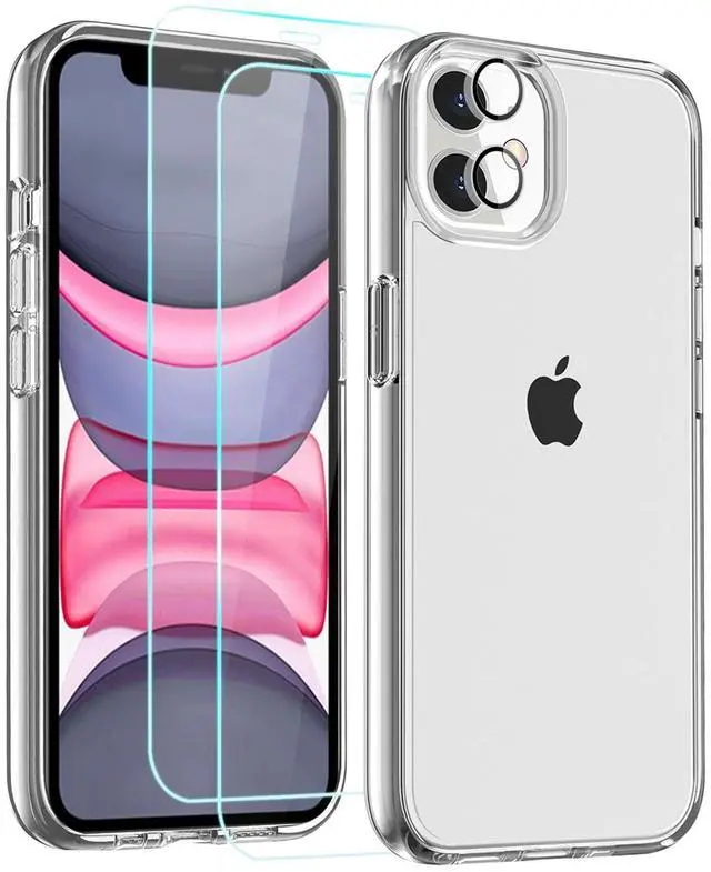 Main image of Compatible with iPhone 11 Case with 2pcs Screen Protectors and 1pcs Camera Lens Protector, Clear Crystal Phone Case Compatible with iPhone 11 6.1 Inch