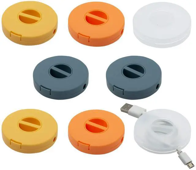 Main image of 8PCS Portable Cable Winder, LIOUCBD 4 Colors Round Travel Cord Organizer Keeper Box, Retractable Cable Holder for Wrapping Earbuds USB Phone Earphone Mouse Cords Wire Charger