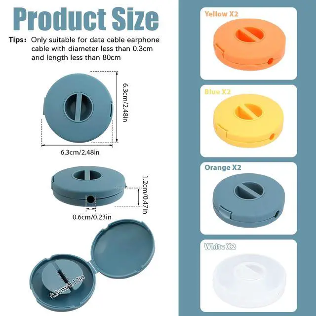 Alt view image 2 of 7 - 8PCS Portable Cable Winder, LIOUCBD 4 Colors Round Travel Cord Organizer Keeper Box, Retractable Cable Holder for Wrapping Earbuds USB Phone Earphone Mouse Cords Wire Charger