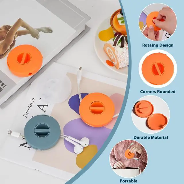 Alt view image 3 of 7 - 8PCS Portable Cable Winder, LIOUCBD 4 Colors Round Travel Cord Organizer Keeper Box, Retractable Cable Holder for Wrapping Earbuds USB Phone Earphone Mouse Cords Wire Charger