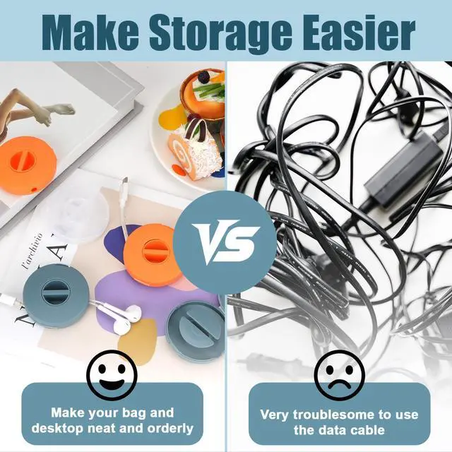 Alt view image 4 of 7 - 8PCS Portable Cable Winder, LIOUCBD 4 Colors Round Travel Cord Organizer Keeper Box, Retractable Cable Holder for Wrapping Earbuds USB Phone Earphone Mouse Cords Wire Charger