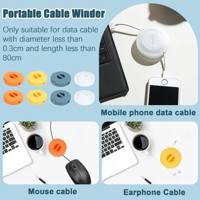 Alt view image 7 of 7 - 8PCS Portable Cable Winder, LIOUCBD 4 Colors Round Travel Cord Organizer Keeper Box, Retractable Cable Holder for Wrapping Earbuds USB Phone Earphone Mouse Cords Wire Charger