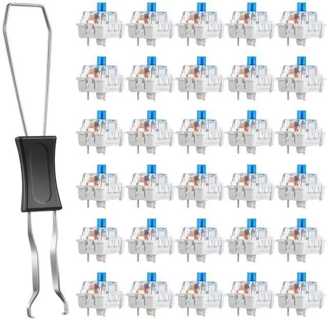 Main image of 30 PCS Blue Mechanical Keyboard Switches, 3 Pin Keyboard Clicker Replacement with Switch Puller, Clicky Keys Switches, Accurate Typing, Dustproof for Most Mechanical Gaming Keyboards