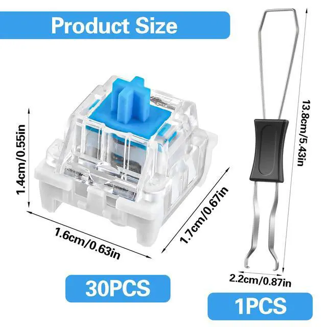 Alt view image 5 of 7 - 30 PCS Blue Mechanical Keyboard Switches, 3 Pin Keyboard Clicker Replacement with Switch Puller, Clicky Keys Switches, Accurate Typing, Dustproof for Most Mechanical Gaming Keyboards