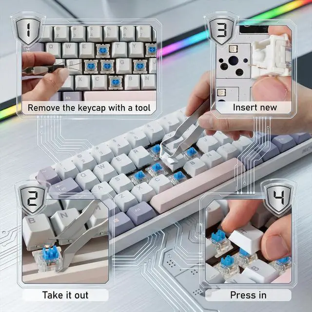 Alt view image 7 of 7 - 30 PCS Blue Mechanical Keyboard Switches, 3 Pin Keyboard Clicker Replacement with Switch Puller, Clicky Keys Switches, Accurate Typing, Dustproof for Most Mechanical Gaming Keyboards