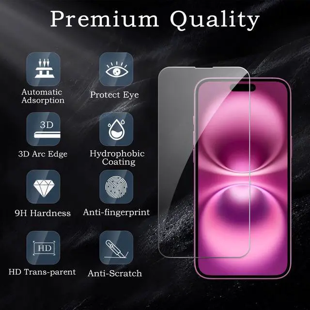Alt view image 2 of 7 - 3 Pack Screen Protector for iPhone 16 Plus+2 Pack Camera Lens Protector, Tempered Glass Film, Ultra HD 9H Hardness Case Friendly Anti Scratch Bubble Free Ultra Resistant