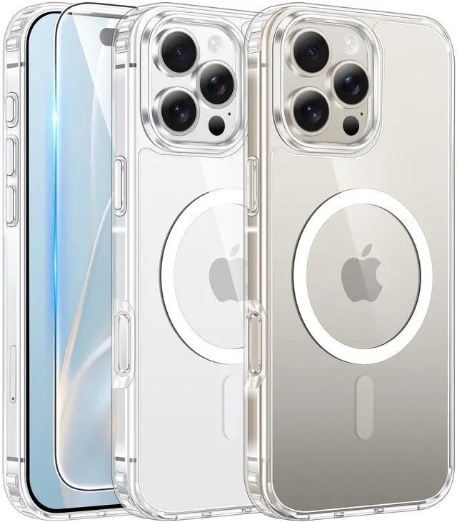 Main image of for iPhone 16 Pro Case: Clear Magnetic Phone Cases with Screen Protector Slim Anti Yellowing Rugged Shockproof Protective Transparent Cell Phone Cover (A-Clear)