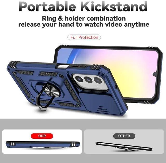 Alt view image 5 of 6 - for Galaxy A17 5G Phone Case,with HD Screen Protector & Camera Lens Cover,16 FT Military Grade Drop Protection,Magnetic Kickstand Protective Phone Case for Samsung A17 5G, Blue