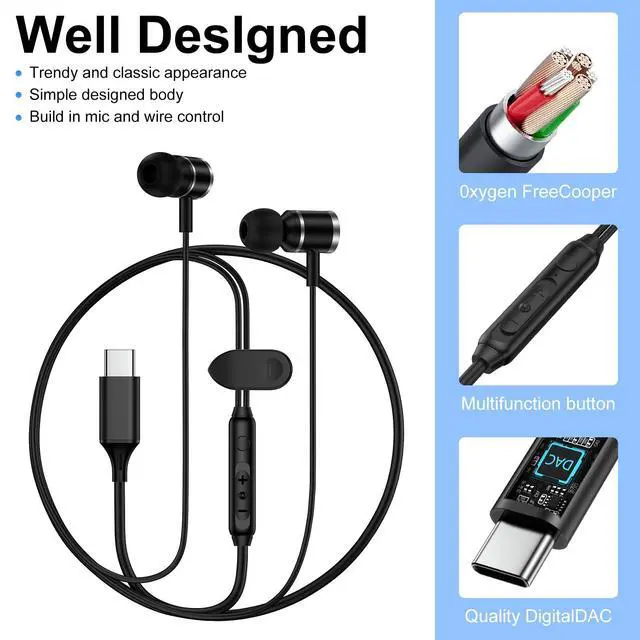 Alt view image 5 of 7 - Samsung Wired Headphones in-Ear Earbuds for Samsung Galaxy A17 5G A16 A15 S26 S25 Ultra S24 S23 S22 S21 Z Flip 7 Z Fold 7 USB C Earphones with Mic,Built-in Remote to Control Music, Phone Calls, Volume