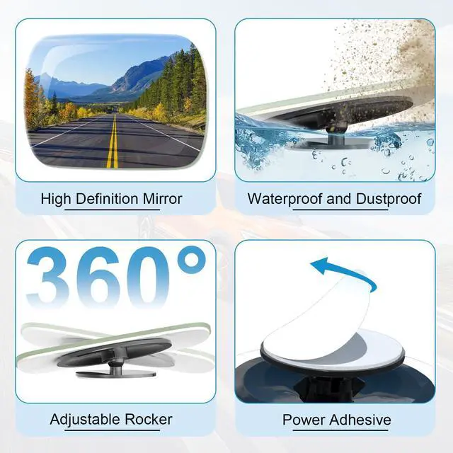 Alt view image 4 of 7 - Blind Spot Mirrors 2 Pack, Frameless Side Mirror Blindspot Convex HD Glass Car Accessories, Side View Mirror Blindspot with Wide Angle Adjustable Stick for Car SUV and Trucks