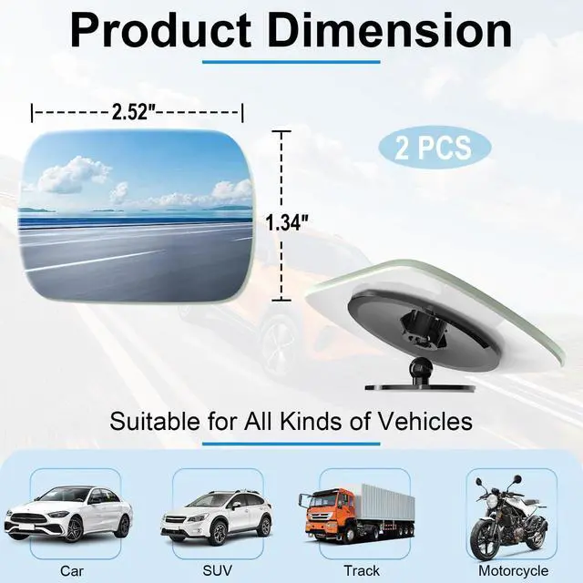 Alt view image 3 of 7 - Blind Spot Mirrors 2 Pack, Frameless Side Mirror Blindspot Convex HD Glass Car Accessories, Side View Mirror Blindspot with Wide Angle Adjustable Stick for Car SUV and Trucks