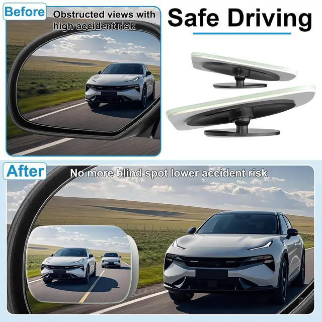 Alt view image 5 of 7 - Blind Spot Mirrors 2 Pack, Frameless Side Mirror Blindspot Convex HD Glass Car Accessories, Side View Mirror Blindspot with Wide Angle Adjustable Stick for Car SUV and Trucks