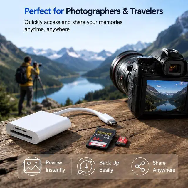 Alt view image 6 of 7 - USB-C SD Card Reader, Type C SD Card Reader, Supports SD and MicroSD Memory Card Adapters for iPhone 17 16/15/iPad/MacBook/Mac, High-Speed Trail Camera Viewer Plug & Play -2 Slots