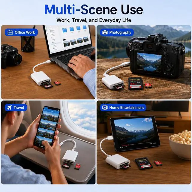 Alt view image 7 of 7 - USB-C SD Card Reader, Type C SD Card Reader, Supports SD and MicroSD Memory Card Adapters for iPhone 17 16/15/iPad/MacBook/Mac, High-Speed Trail Camera Viewer Plug & Play -2 Slots