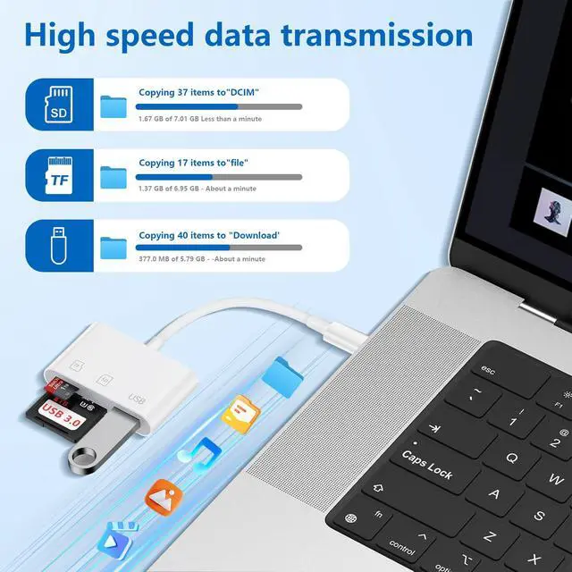 Alt view image 2 of 7 - USB C SD Card Reader for iPhone 17e/17 Pro/17Pro Max/17/16/15, 3 in 1 Type C Digital Camera Micro SD Memory Card for Samsung, MacBook, iPad Pro, Chromebook, Camera, USB Type C Devices