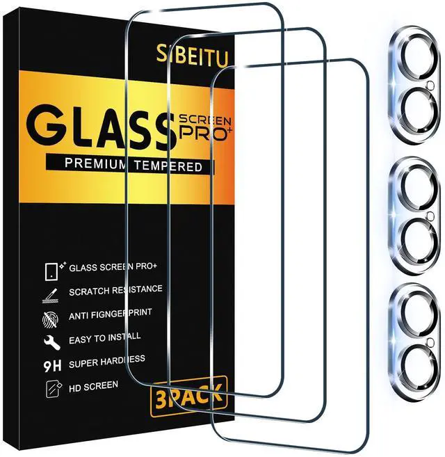 Main image of 3 Pack Screen Protector for iPhone 16 with 3 Pack Camera Lens Tempered Glass Protector, 6.1 Inch HD Clear Tempered Glass Film 9H Hardness Full Coverage, Scratch Resistent, No Air Bubbles
