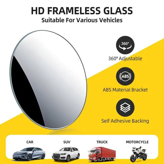Alt view image 4 of 7 - Blind Spot Mirror for Car (2 Pack) - HD Frameless Wide-Angle Convex Mirror for Side View Mirrors Blindspot - 2 Inch Round Self Adhesive Angle Adjustable Blind Spot Mirrors for Car, SUV, Trucks