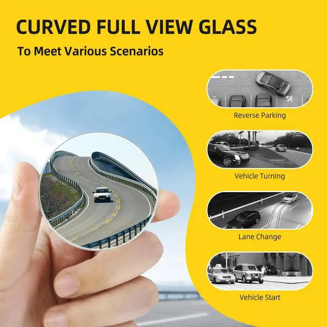Alt view image 5 of 7 - Blind Spot Mirror for Car (2 Pack) - HD Frameless Wide-Angle Convex Mirror for Side View Mirrors Blindspot - 2 Inch Round Self Adhesive Angle Adjustable Blind Spot Mirrors for Car, SUV, Trucks