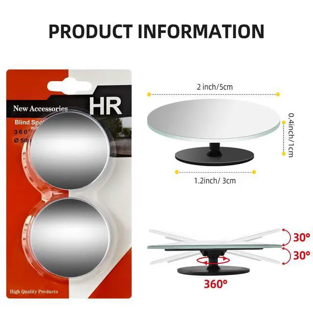 Alt view image 6 of 7 - Blind Spot Mirror for Car (2 Pack) - HD Frameless Wide-Angle Convex Mirror for Side View Mirrors Blindspot - 2 Inch Round Self Adhesive Angle Adjustable Blind Spot Mirrors for Car, SUV, Trucks