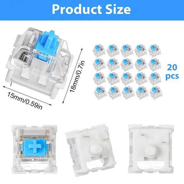 Alt view image 2 of 7 - 20 Pcs Blue Mechanical Keyboard Switches, 3 Pin Switch Replacement Clicky Key Switches, Dustproof Keyboards Accessories for Mechanical Gaming Keyboard