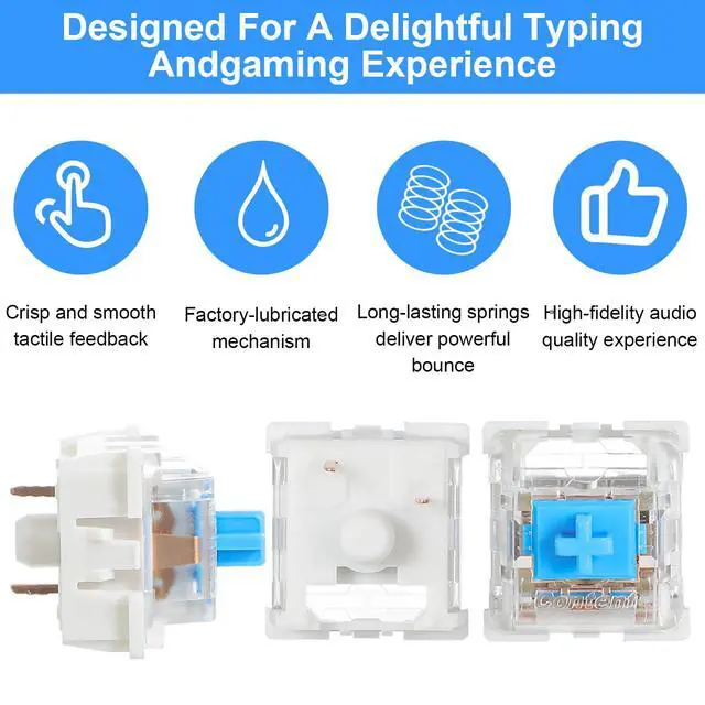 Alt view image 4 of 7 - 20 Pcs Blue Mechanical Keyboard Switches, 3 Pin Switch Replacement Clicky Key Switches, Dustproof Keyboards Accessories for Mechanical Gaming Keyboard
