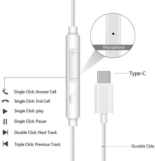 Alt view image 4 of 7 - 2 Pack USB C Headphones for iPhone 16 15 Pro Max Plus iPad Pro USB C Wired Earbuds with Mic Volume Control Type C Earphones Wired Noise Cancelling USBC Headphones for Samsung Galaxy S24 S23 Pixel 9 8