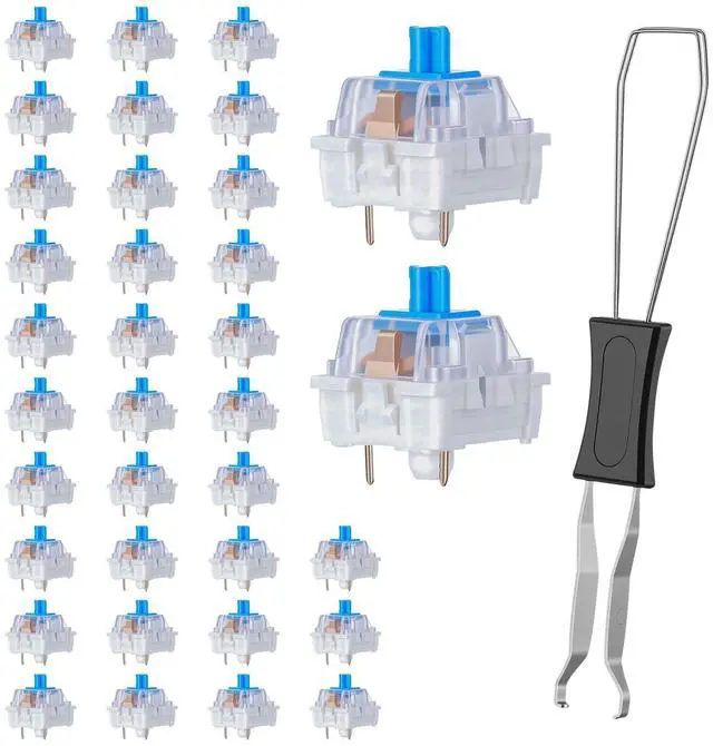 Main image of 35Pcs Blue Switch Replacement with 1 Clip, 3 PIN Mechanical Keyboard Switch, Clicky with Strong Tactile Feedback, Accurate Typing, Dustproof, Office and Gaming LED Keyboard Universal Replacement Parts