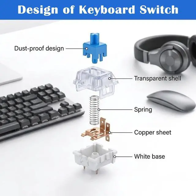 Alt view image 5 of 7 - 35Pcs Blue Switch Replacement with 1 Clip, 3 PIN Mechanical Keyboard Switch, Clicky with Strong Tactile Feedback, Accurate Typing, Dustproof, Office and Gaming LED Keyboard Universal Replacement Parts