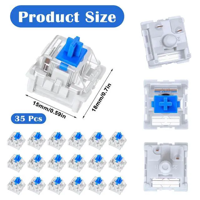 Alt view image 2 of 7 - 35Pcs Blue Switch Replacement with 1 Clip, 3 PIN Mechanical Keyboard Switch, Clicky with Strong Tactile Feedback, Accurate Typing, Dustproof, Office and Gaming LED Keyboard Universal Replacement Parts