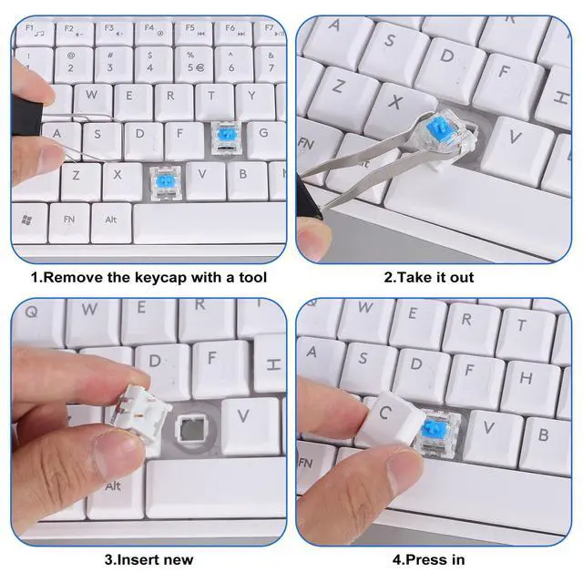 Alt view image 7 of 7 - 35Pcs Blue Switch Replacement with 1 Clip, 3 PIN Mechanical Keyboard Switch, Clicky with Strong Tactile Feedback, Accurate Typing, Dustproof, Office and Gaming LED Keyboard Universal Replacement Parts