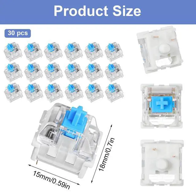 Alt view image 2 of 7 - 30Pcs Blue Switch Replacement, 3 PIN Mechanical Keyboard Switches, Clicky with Strong Tactile Feedback, Accurate Typing, Dustproof, Office and Gaming LED Keyboard Universal Replacement Parts