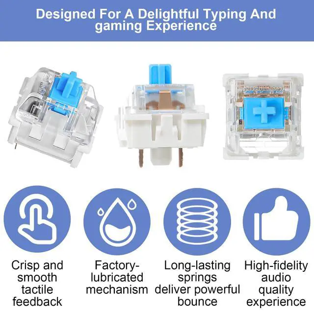 Alt view image 5 of 7 - 30Pcs Blue Switch Replacement, 3 PIN Mechanical Keyboard Switches, Clicky with Strong Tactile Feedback, Accurate Typing, Dustproof, Office and Gaming LED Keyboard Universal Replacement Parts