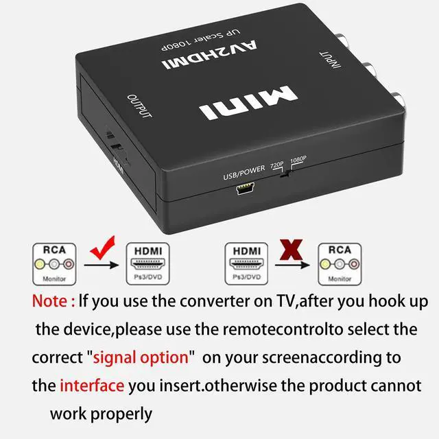 Alt view image 6 of 7 - RCA to HDMI Converter,AV to HDMI Adapter,1080P Mini RCA Composite CVBS Video Audio Converter Adapter for PAL/NTSC for Wii / PS2/ PS3/TV/PC/STB/Xbox VHS/VCR/Blue-Ray DVD Players