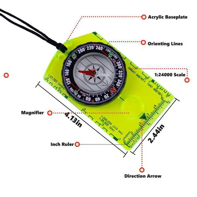Alt view image 3 of 7 - 2 Pieces Orienteering Compass, Superior Hiking Survival Compass for Kids, Hiking Backpacking Compass Scouts Navigation Compass Waterproof Map Reading Compass for Outdoor Camping, Green