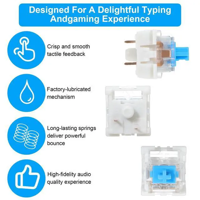 Alt view image 4 of 7 - 60 Pcs Mechanical Keyboard Switches 3 Pin Blue Keyboard Clicker Replacement Clicky Switches Dustproof Clicker Pre-Lubricated Keyboards Accessories for Mechanical Gaming Keyboards, Blue