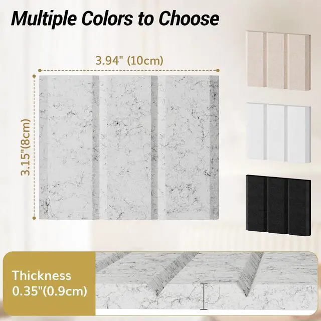Alt view image 2 of 7 - Acoustic Panels Color Samples Pack, 4-Pack, 3.98 x 3.11 x0.35 Adhesive Wall Panel, Soundproof Tiles for Echo Absorption, Acoustical Barrier of Polyester Fiber, 4 Colors