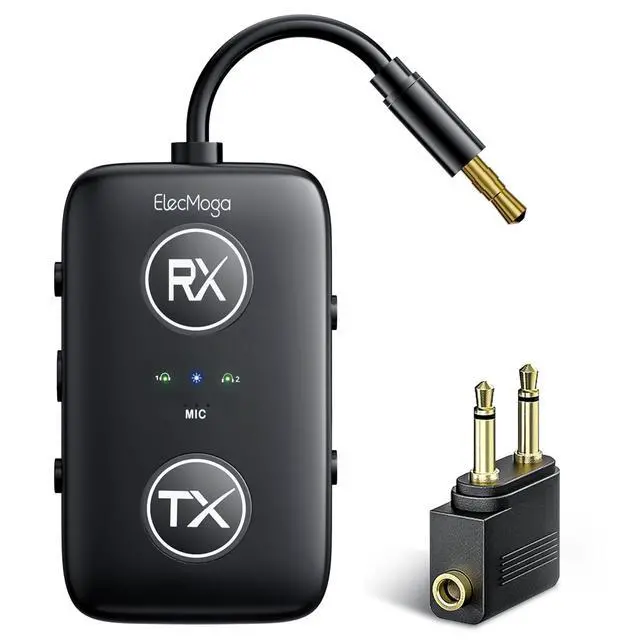 Main image of 2025 Upgraded Airplane Bluetooth 5.4 Transmitter with Qualcomm Chipset, ElecMoga Airplane Travel Essentials Supports 2 AirPods or Headphones, 2-in-1 AUX Wireless Receiver for Gym, TV, Car, Audio