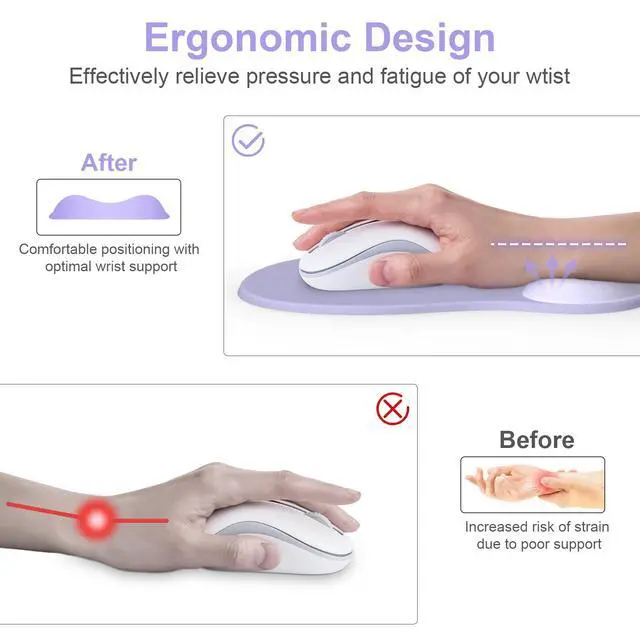 Alt view image 2 of 6 - Ergonomic Mouse Pad with Wrist Rest, Gel Mousepad with Wrist Support, Pain Relief, Purple Mouse Wrist Rest with Non-Slip PU Base, Computer Mouse Pad for Laptop, Desk, Gaming, Office, Home