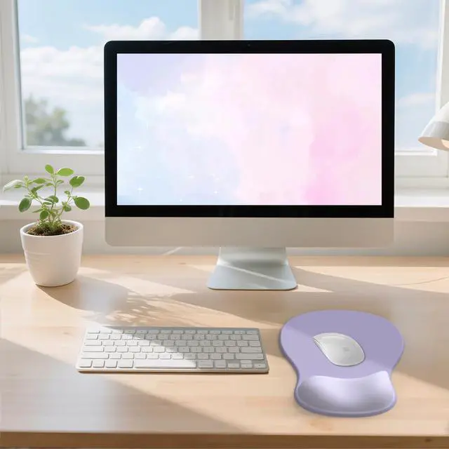 Alt view image 5 of 6 - Ergonomic Mouse Pad with Wrist Rest, Gel Mousepad with Wrist Support, Pain Relief, Purple Mouse Wrist Rest with Non-Slip PU Base, Computer Mouse Pad for Laptop, Desk, Gaming, Office, Home