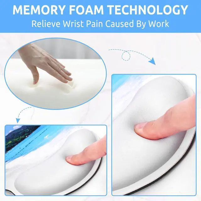 Alt view image 4 of 7 - Mouse Pad with Gel Wrist Rest, Beach Ergonomic Mousepad with Wrist Support, Smooth Surface and Non-Slip PU Base, Portable Pain Relief Mousepad for Computer, Laptop, Office & Home