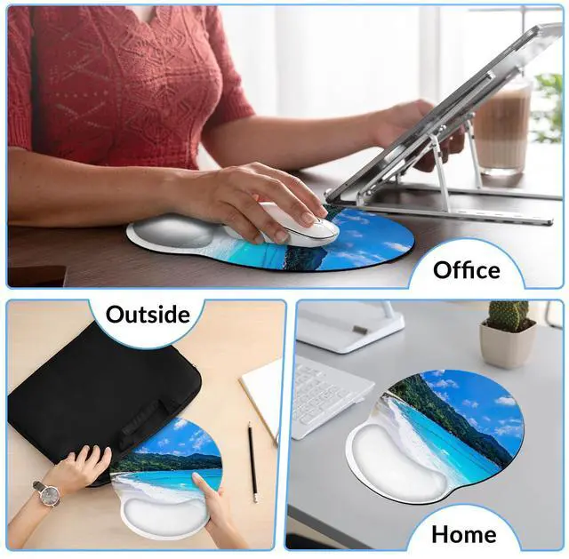 Alt view image 7 of 7 - Mouse Pad with Gel Wrist Rest, Beach Ergonomic Mousepad with Wrist Support, Smooth Surface and Non-Slip PU Base, Portable Pain Relief Mousepad for Computer, Laptop, Office & Home