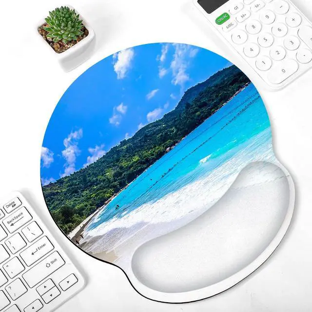 Alt view image 6 of 7 - Mouse Pad with Gel Wrist Rest, Beach Ergonomic Mousepad with Wrist Support, Smooth Surface and Non-Slip PU Base, Portable Pain Relief Mousepad for Computer, Laptop, Office & Home