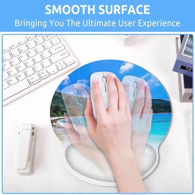 Alt view image 5 of 7 - Mouse Pad with Gel Wrist Rest, Beach Ergonomic Mousepad with Wrist Support, Smooth Surface and Non-Slip PU Base, Portable Pain Relief Mousepad for Computer, Laptop, Office & Home