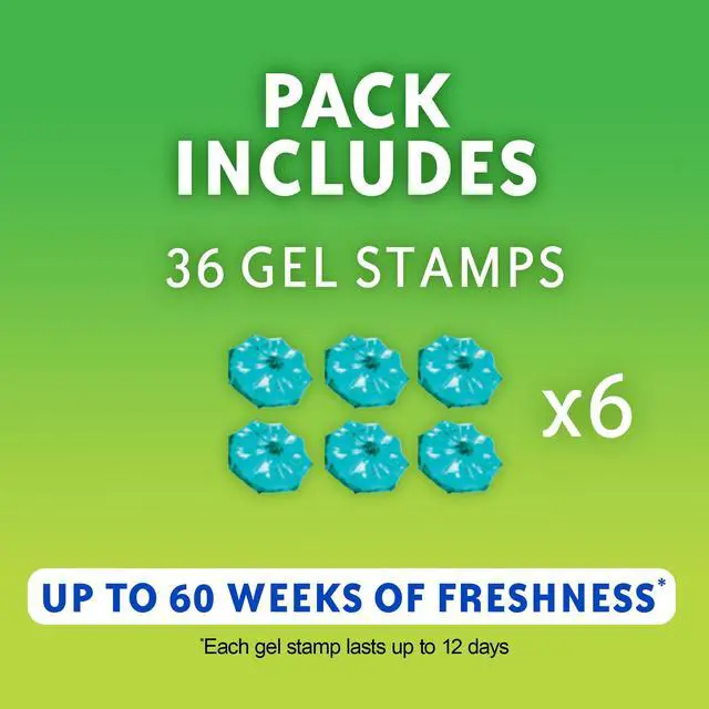Alt view image 2 of 7 - Fresh Gel Toilet Bowl Cleaning Stamps Refills, Helps Keep Toilet Clean and Helps Prevent Limescale & Rings, Rainshower Scent, 12 Stamps (Pack of 3)