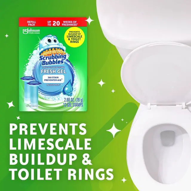 Alt view image 4 of 7 - Fresh Gel Toilet Bowl Cleaning Stamps Refills, Helps Keep Toilet Clean and Helps Prevent Limescale & Rings, Rainshower Scent, 12 Stamps (Pack of 3)