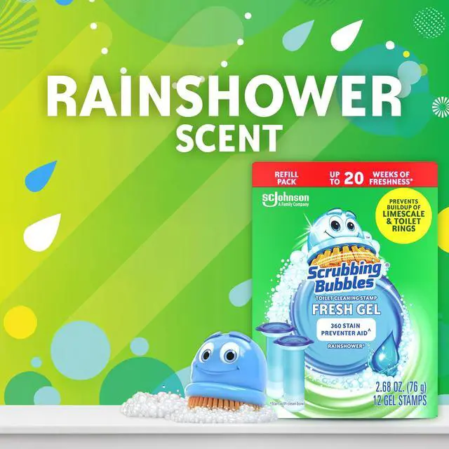 Alt view image 7 of 7 - Fresh Gel Toilet Bowl Cleaning Stamps Refills, Helps Keep Toilet Clean and Helps Prevent Limescale & Rings, Rainshower Scent, 12 Stamps (Pack of 3)