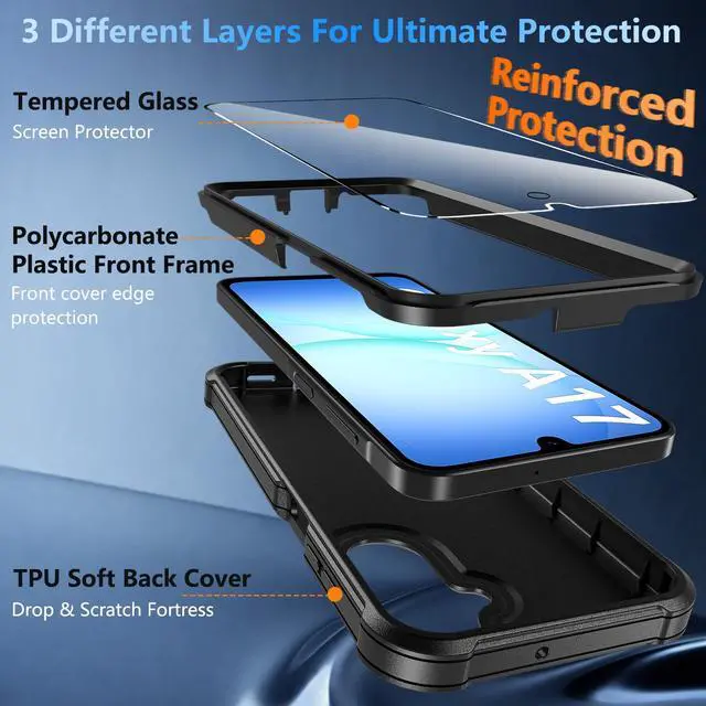 Alt view image 4 of 7 - for Samsung Galaxy A17 5G Phone Case with Screen Protector, Heavy Duty Military Shockproof Full Body Durable TPU Protective Cover Case for Samsung A17 5G (Black)