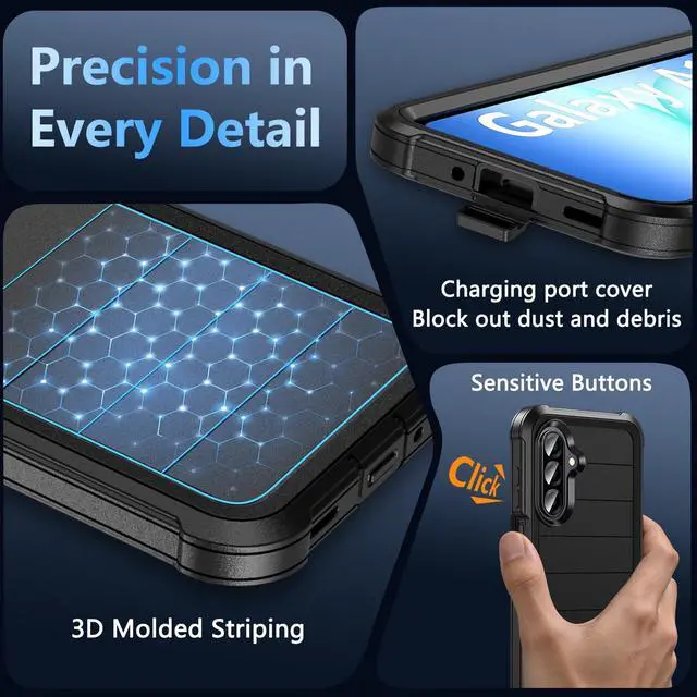 Alt view image 7 of 7 - for Samsung Galaxy A17 5G Phone Case with Screen Protector, Heavy Duty Military Shockproof Full Body Durable TPU Protective Cover Case for Samsung A17 5G (Black)