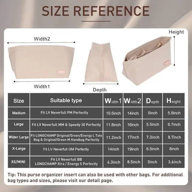 Alt view image 2 of 7 - Purse Organizer Insert for Handbags & Base Shaper 2pc Set, Felt Neverfull MM Organizer Insert, Tote Bag Organizer with Zipper Pocket and Bottle Holder, Fit Speedy 30 Neverfull MM and More,Beige-L